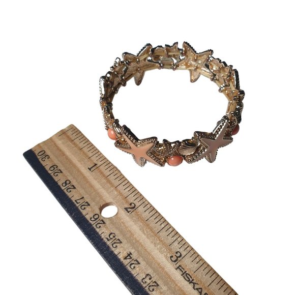 Starfish Stretch Bracelet 8" Fashion Costume Peach Orange Gold Tone Beach Ocean - Picture 2 of 6